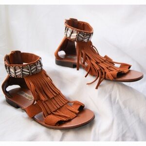 Steve Madden Giaani Fringe Brown Sandals with bead trim